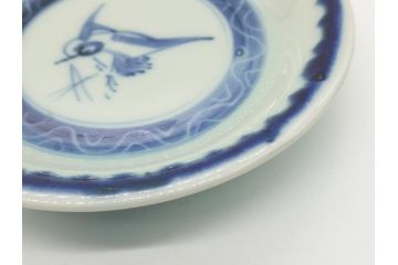 江戸期　古伊万里　染付　鶴文　4.3寸皿　約13cm　清楚な絵付けで食卓に馴染みやすい小皿5客セット(四寸三分、和食器、和皿)(R-062292)
