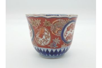 明治期　伊万里焼　色絵　多種多様な絵付けが目を引く湯呑み2客セット(蕎麦猪口、松竹、紅葉、龍、鳳凰、和食器)(R-062294)
