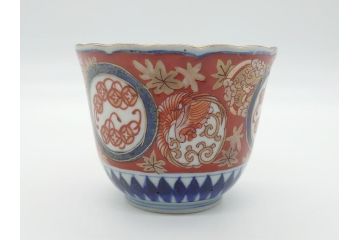 明治期　伊万里焼　色絵　多種多様な絵付けが目を引く湯呑み2客セット(蕎麦猪口、松竹、紅葉、龍、鳳凰、和食器)(R-062294)