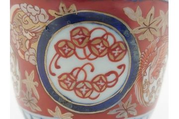 明治期　伊万里焼　色絵　多種多様な絵付けが目を引く湯呑み2客セット(蕎麦猪口、松竹、紅葉、龍、鳳凰、和食器)(R-062294)