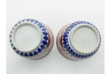 明治期　伊万里焼　色絵　多種多様な絵付けが目を引く湯呑み2客セット(蕎麦猪口、松竹、紅葉、龍、鳳凰、和食器)(R-062294)