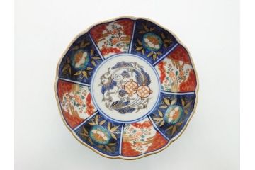幕末〜明治期　富長貴春(富貴長春)　伊万里　色絵　金彩　5寸皿　約15cm　煌びやかで豪華な絵付けの深皿2客セット(和食器、和皿、変形皿、五寸)(R-062297)