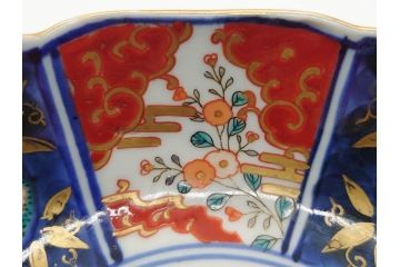 幕末〜明治期　富長貴春(富貴長春)　伊万里　色絵　金彩　5寸皿　約15cm　煌びやかで豪華な絵付けの深皿2客セット(和食器、和皿、変形皿、五寸)(R-062297)