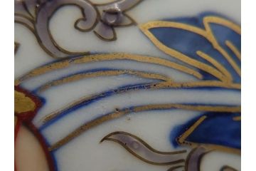 幕末〜明治期　富長貴春(富貴長春)　伊万里　色絵　金彩　5寸皿　約15cm　煌びやかで豪華な絵付けの深皿2客セット(和食器、和皿、変形皿、五寸)(R-062297)
