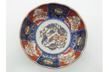 幕末〜明治期　富長貴春(富貴長春)　伊万里　色絵　金彩　5寸皿　約15cm　煌びやかで豪華な絵付けの深皿2客セット(和食器、和皿、変形皿、五寸)(R-062298)