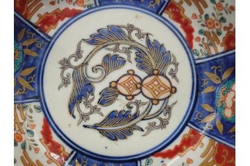 幕末〜明治期　富長貴春(富貴長春)　伊万里　色絵　金彩　5寸皿　約15cm　煌びやかで豪華な絵付けの深皿2客セット(和食器、和皿、変形皿、五寸)(R-062298)