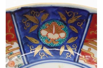 幕末〜明治期　富長貴春(富貴長春)　伊万里　色絵　金彩　5寸皿　約15cm　煌びやかで豪華な絵付けの深皿2客セット(和食器、和皿、変形皿、五寸)(R-062298)