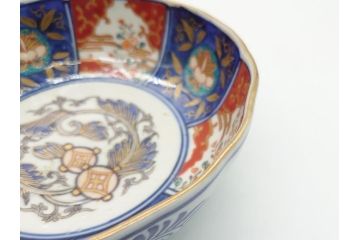 幕末〜明治期　富長貴春(富貴長春)　伊万里　色絵　金彩　5寸皿　約15cm　煌びやかで豪華な絵付けの深皿2客セット(和食器、和皿、変形皿、五寸)(R-062298)