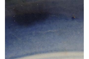 江戸期　古伊万里　染付　人物　5.6寸皿　約17cm　静けさが漂う山水図と縁の大胆なデザインが魅力の皿3客セット(中皿、和食器、和皿、リム皿、五寸六分)(R-062299)