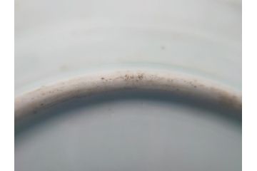 江戸期　古伊万里　染付　人物　5.6寸皿　約17cm　静けさが漂う山水図と縁の大胆なデザインが魅力の皿3客セット(中皿、和食器、和皿、リム皿、五寸六分)(R-062299)