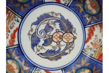 幕末〜明治期　富長貴春(富貴長春)　伊万里　色絵　金彩　5寸皿　約15cm　煌びやかで豪華な絵付けの深皿3客セット(和食器、和皿、変形皿、五寸)(R-062300)