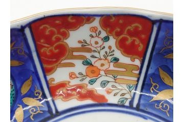 幕末〜明治期　富長貴春(富貴長春)　伊万里　色絵　金彩　5寸皿　約15cm　煌びやかで豪華な絵付けの深皿3客セット(和食器、和皿、変形皿、五寸)(R-062300)