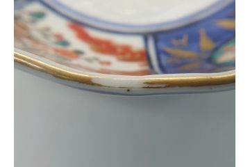 幕末〜明治期　富長貴春(富貴長春)　伊万里　色絵　金彩　5寸皿　約15cm　煌びやかで豪華な絵付けの深皿3客セット(和食器、和皿、変形皿、五寸)(R-062300)