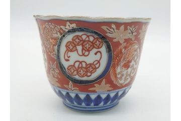 明治期　伊万里焼　色絵　多種多様な絵付けが目を引く湯呑み5客セット(蕎麦猪口、松竹、紅葉、龍、鳳凰、和食器)(R-062301)
