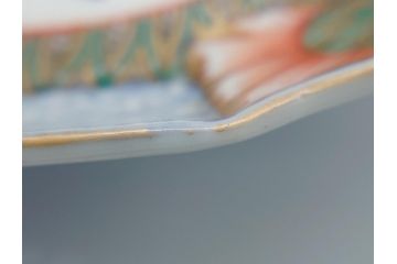 幕末〜明治期　伊万里　色絵　錦手　鶴松　2.5寸皿　約7.5cm　鮮やかな色彩と上品なフォルムが食卓のアクセントとなる変形皿7客セット(深皿、和食器、和皿、二寸五分)(R-062331)
