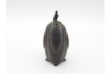 時代物　明治期　龍文堂　古銅　鳳凰文　珍獣口　使い込むほどに深みが増す水滴(書道具、箱無し)(R-062345)