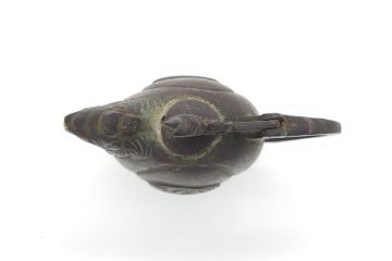 時代物　明治期　龍文堂　古銅　鳳凰文　珍獣口　使い込むほどに深みが増す水滴(書道具、箱無し)(R-062345)