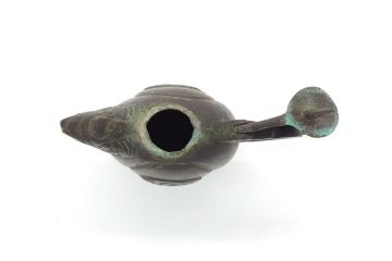 時代物　明治期　龍文堂　古銅　鳳凰文　珍獣口　使い込むほどに深みが増す水滴(書道具、箱無し)(R-062345)