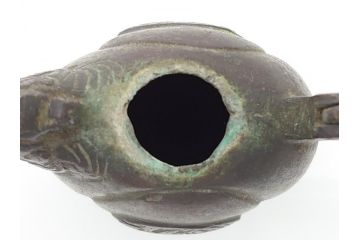 時代物　明治期　龍文堂　古銅　鳳凰文　珍獣口　使い込むほどに深みが増す水滴(書道具、箱無し)(R-062345)
