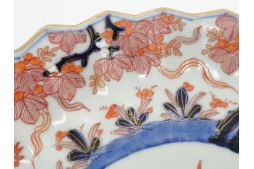 江戸期　古伊万里　色絵　角福　青海波文　8.6寸皿　約26cm　鮮やかな色彩と奇抜なフォルムが食卓のアクセントとなる変形皿5客セット(大皿、八寸六分、和食器、和皿)(R-062349)