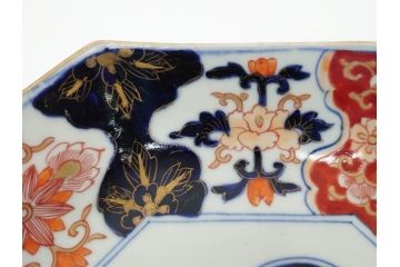 江戸期　古伊万里　色絵　角福　青海波文　8.6寸皿　約26cm　鮮やかな色彩と奇抜なフォルムが食卓のアクセントとなる変形皿5客セット(大皿、八寸六分、和食器、和皿)(R-062349)