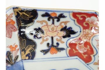江戸期　古伊万里　色絵　角福　青海波文　8.6寸皿　約26cm　鮮やかな色彩と奇抜なフォルムが食卓のアクセントとなる変形皿5客セット(大皿、八寸六分、和食器、和皿)(R-062349)