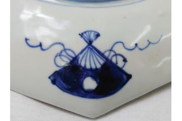 江戸期　古伊万里　色絵　角福　青海波文　8.6寸皿　約26cm　鮮やかな色彩と奇抜なフォルムが食卓のアクセントとなる変形皿5客セット(大皿、八寸六分、和食器、和皿)(R-062349)