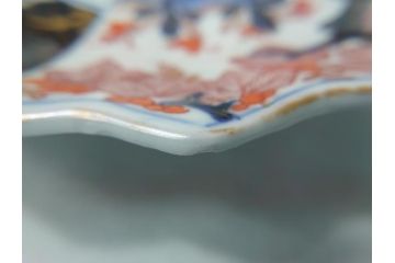 江戸期　古伊万里　色絵　角福　青海波文　8.6寸皿　約26cm　鮮やかな色彩と奇抜なフォルムが食卓のアクセントとなる変形皿5客セット(大皿、八寸六分、和食器、和皿)(R-062349)