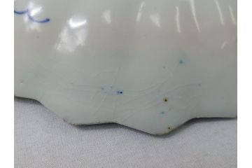 江戸期　古伊万里　色絵　角福　青海波文　8.6寸皿　約26cm　鮮やかな色彩と奇抜なフォルムが食卓のアクセントとなる変形皿5客セット(大皿、八寸六分、和食器、和皿)(R-062349)