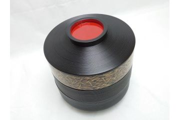 平安象彦　蒔絵　松葉　丸　三段　直径6.6寸　約20cm　上品に輝く艶が魅力の大内重(共箱付き、重箱、漆器、木製、お重)(R-062351)