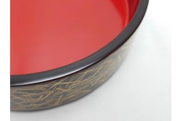 平安象彦　蒔絵　松葉　丸　三段　直径6.6寸　約20cm　上品に輝く艶が魅力の大内重(共箱付き、重箱、漆器、木製、お重)(R-062351)