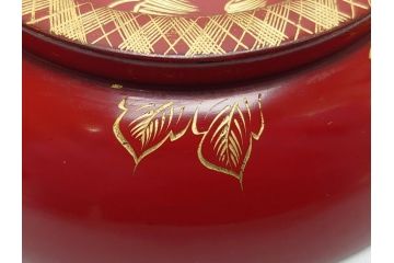 沈金　朱塗り　花鳥文　4.3寸　約13cm　食卓を華やかに彩る蓋付き椀10客セット(木製、漆器、汁椀、和食器、四寸三分)(R-062352)