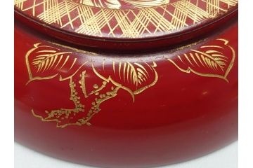 沈金　朱塗り　花鳥文　4.3寸　約13cm　食卓を華やかに彩る蓋付き椀10客セット(木製、漆器、汁椀、和食器、四寸三分)(R-062352)