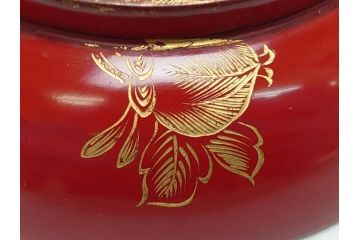 沈金　朱塗り　花鳥文　4.3寸　約13cm　食卓を華やかに彩る蓋付き椀10客セット(木製、漆器、汁椀、和食器、四寸三分)(R-062352)