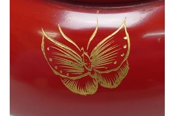 沈金　朱塗り　花鳥文　4.3寸　約13cm　食卓を華やかに彩る蓋付き椀10客セット(木製、漆器、汁椀、和食器、四寸三分)(R-062352)