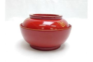 沈金　朱塗り　花鳥文　4.3寸　約13cm　食卓を華やかに彩る蓋付き椀10客セット(木製、漆器、汁椀、和食器、四寸三分)(R-062352)