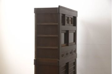 和製アンティーク　明治大正期　和モダンの雰囲気を盛り上げる四尺水屋箪笥(重ね戸棚、食器棚、収納棚、キャビネット、引き出し)(R-062362)