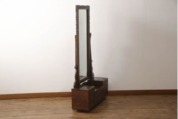 中古　軽井沢彫り　細部まで丁寧に施された桜の彫刻が美しい鏡台(ドレッサー、姿見、ミラー)(R-062369)