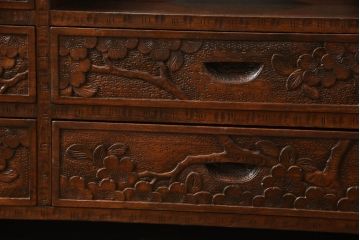 中古　軽井沢彫り　細部まで丁寧に施された桜の彫刻が美しい鏡台(ドレッサー、姿見、ミラー)(R-062369)