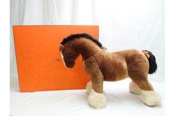 フランス　HERMES　エルメス　エルミー　GM　オレンジリボンがワンポイントで可愛い馬のぬいぐるみ(ホース、ブラウン、外箱付き)(R-062370)
