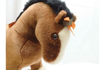 フランス　HERMES　エルメス　エルミー　GM　オレンジリボンがワンポイントで可愛い馬のぬいぐるみ(ホース、ブラウン、外箱付き)(R-062370)