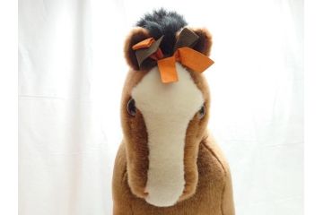 フランス　HERMES　エルメス　エルミー　GM　オレンジリボンがワンポイントで可愛い馬のぬいぐるみ(ホース、ブラウン、外箱付き)(R-062370)
