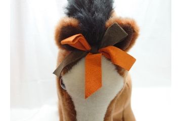 フランス　HERMES　エルメス　エルミー　GM　オレンジリボンがワンポイントで可愛い馬のぬいぐるみ(ホース、ブラウン、外箱付き)(R-062370)