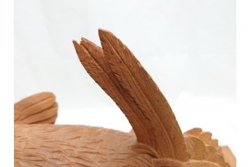 昭和初期　中村七十郎作　角刀　木の温かみを感じる木彫りの置物(チャボ、鳥、二羽、置き物、共箱付き、彫刻家、宮大工)(R-062371)