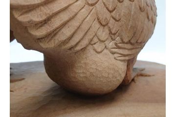昭和初期　中村七十郎作　角刀　木の温かみを感じる木彫りの置物(チャボ、鳥、二羽、置き物、共箱付き、彫刻家、宮大工)(R-062371)