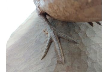 昭和初期　中村七十郎作　角刀　木の温かみを感じる木彫りの置物(チャボ、鳥、二羽、置き物、共箱付き、彫刻家、宮大工)(R-062371)