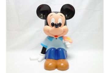 当時物　三菱銀行　ノベルティー　ソフビ　2体セット　レトロな表情が可愛いミッキー&ミニーの古い貯金箱(カウンター用、店頭用、企業物、非売品、コインバンク、ディズニー)(R-062372)