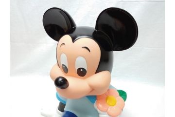 当時物　三菱銀行　ノベルティー　ソフビ　2体セット　レトロな表情が可愛いミッキー&ミニーの古い貯金箱(カウンター用、店頭用、企業物、非売品、コインバンク、ディズニー)(R-062372)