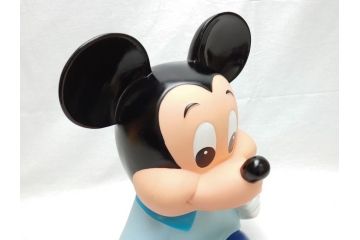 当時物　三菱銀行　ノベルティー　ソフビ　2体セット　レトロな表情が可愛いミッキー&ミニーの古い貯金箱(カウンター用、店頭用、企業物、非売品、コインバンク、ディズニー)(R-062372)