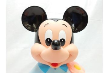 当時物　三菱銀行　ノベルティー　ソフビ　2体セット　レトロな表情が可愛いミッキー&ミニーの古い貯金箱(カウンター用、店頭用、企業物、非売品、コインバンク、ディズニー)(R-062372)